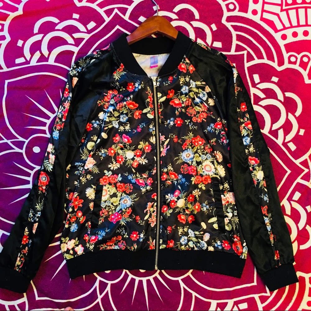Floral Silk Bomber Jacket